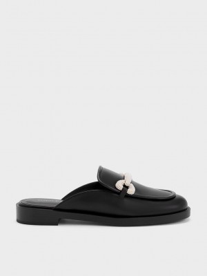 Charles & Keith Beaded Accent Loafer Mules Schwarz | SBQM27983