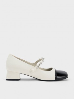 Charles & Keith Beaded Chain-Link Mary Janes Weiß | QDGV79651