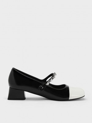 Charles & Keith Beaded Chain-Link Mary Janes Schwarz | KPET41739