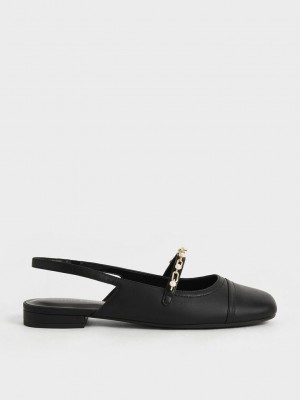 Charles & Keith Beaded Chain-Link Slingback Mary Janes Schwarz | VFPS57918