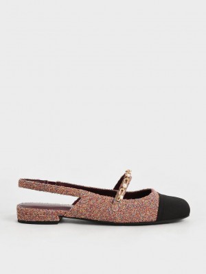 Charles & Keith Beaded Chain-Link Terry Cloth & Grosgrain Slingback Mary Janes Rot | HIDX79032