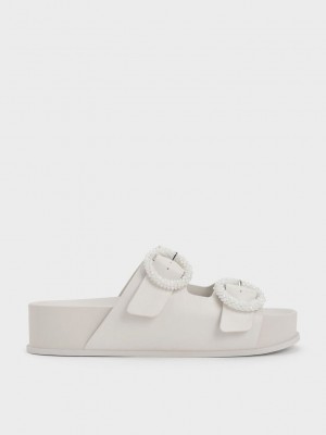 Charles & Keith Beaded Circle Badelatschen Sandals Weiß | EIAW16702