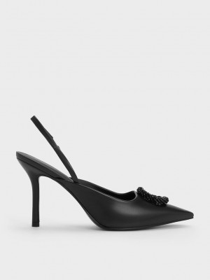 Charles & Keith Beaded Circle Slingback Pumps Schwarz | KIVX87439