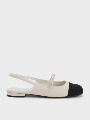 Charles & Keith Beaded Flower Slingback Flats Rosa | EMZC84306