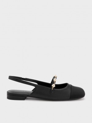 Charles & Keith Beaded Flower Slingback Flats Schwarz | XBDV49860