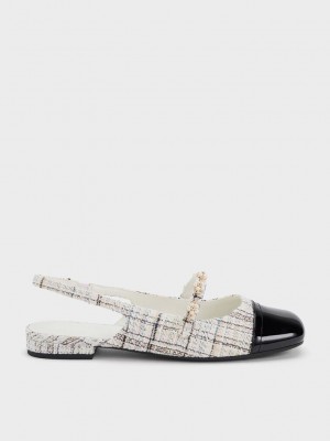Charles & Keith Beaded Flower Tweed Slingback Flats Mehrfarbig | MVKW27130