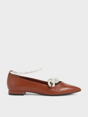 Charles & Keith Beaded Mary Jane Flats Braun | SNCK91725