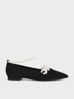 Charles & Keith Beaded Mary Jane Flats Schwarz | GEMK42930