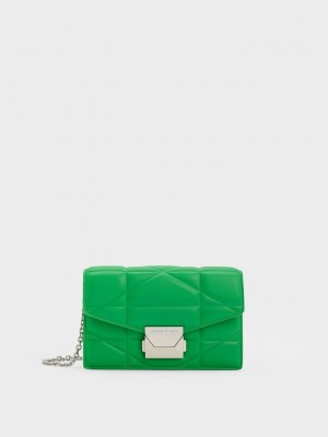 Charles & Keith Blanche Chevron Chain-Riemen Clutch Grün | LZHP73650