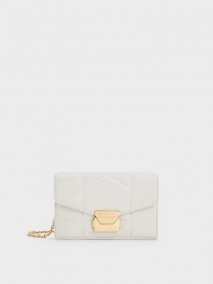 Charles & Keith Blanche Chevron Chain-Riemen Clutch Weiß | FSMQ31826