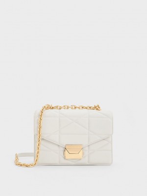 Charles & Keith Blanche Chevron Chain Handle Bag Weiß | WZSM82319