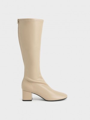 Charles & Keith Block Heel Knee Boots Braun | PDHB17902