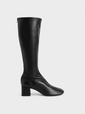 Charles & Keith Block Heel Knee Boots Schwarz | ZYDJ04598