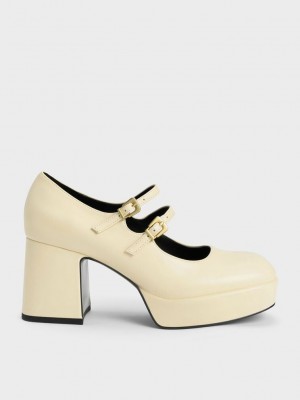 Charles & Keith Block Heel Mary Janes Gelb | SKPG73049