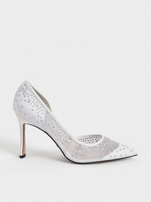 Charles & Keith Blythe Mesh Embellished Half-D'Orsay Pumps Weiß | UPWX08342