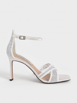 Charles & Keith Blythe Mesh & Satin Embellished Sandals Weiß | XETZ30945