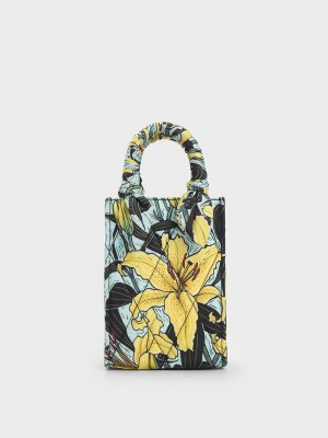 Charles & Keith Botanical Print Fabric Tote Bag Blau | YJAO21637
