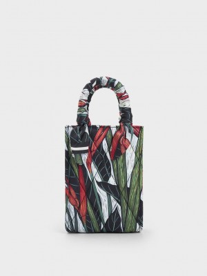 Charles & Keith Botanical Print Fabric Tote Bag Rot | BSEG73529