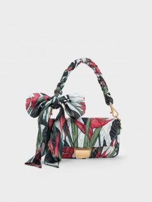 Charles & Keith Botanical Print Fabric Wrapped Handle Bag Rot | QXSZ59387