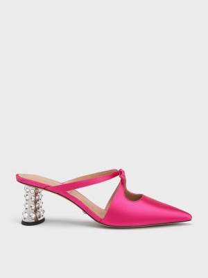 Charles & Keith Bow Crossover Gem-Embellished Mules Rosa | OIGY39204