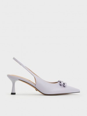 Charles & Keith Bow Crystal-Embellished Leder Slingback Pumps Lila | RODZ91648