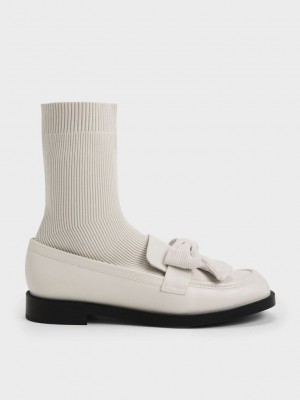 Charles & Keith Bow Gestrickt Sock Loafer Boots Rosa | MHAL89472