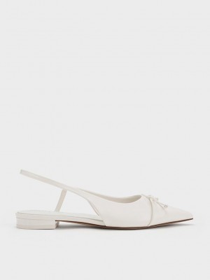 Charles & Keith Bow Pointed-Kappe Slingback Ballerinas Weiß | LJAQ43716
