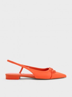 Charles & Keith Bow Pointed-Kappe Slingback Ballerinas Orange | ESZB41239