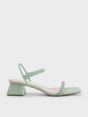 Charles & Keith Braided Back Riemen Sandals Mintfarben Grün | CSZD15783