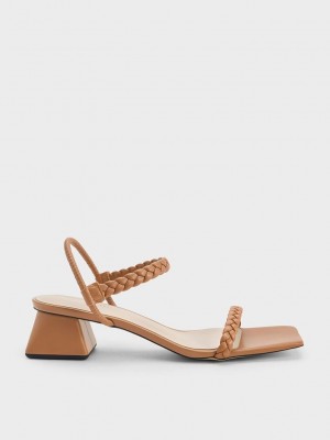 Charles & Keith Braided Back Riemen Sandals Caramel | UYNA79531