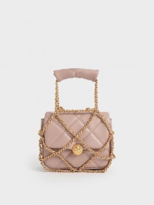 Charles & Keith Braided Chain-Handle Gesteppt Evening Clutch Beige | DCRW96147