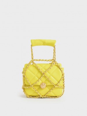 Charles & Keith Braided Chain-Handle Gesteppt Evening Clutch Hellgrün | SHPF24708