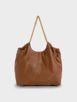 Charles & Keith Braided Handle Tote Bag Schokolade | QGHC24187