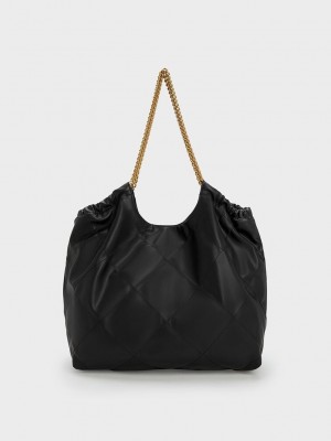 Charles & Keith Braided Handle Tote Bag Schwarz | IQCU70245