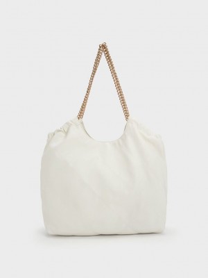 Charles & Keith Braided Handle Tote Bag Weiß | BETS96485