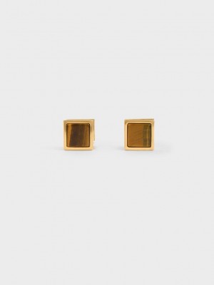 Charles & Keith Briar Square Stud Earrings Braun | OQBZ71983