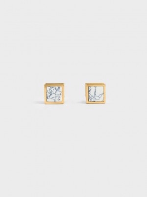 Charles & Keith Briar Square Stud Earrings Gold | CZSA81246