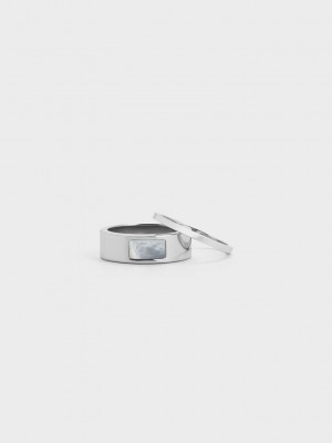 Charles & Keith Briar Square Two-Ring Set Pearl | FIOE32516