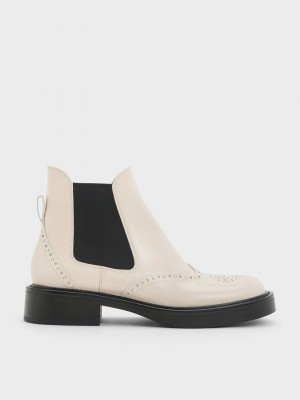 Charles & Keith Brogue Leder Chelsea Boots Rosa | YAXN13490