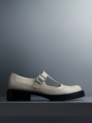 Charles & Keith Brogue Leder T-Bar Mary Janes Rosa | UTBZ46219