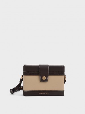 Charles & Keith Bronte Contrast-Trim Boxy Crossbody Bag Braun | VYKN48732