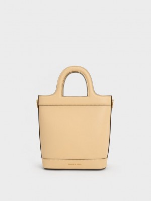 Charles & Keith Bronte Top Handle Bucket Bag Beige | FIRO50783