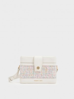 Charles & Keith Bronte Tweed Boxy Crossbody Bag Hellrosa | KNXT03265