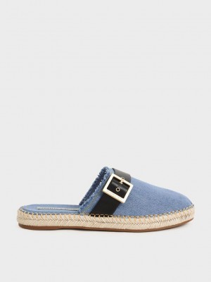Charles & Keith Buckled Denim Espadrilles Mules Blau | WJSR02483