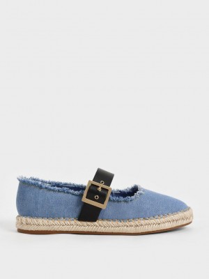 Charles & Keith Buckled Denim Espadrilles Flats Blau | SUXB05629