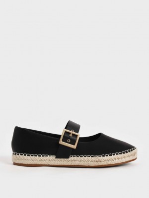 Charles & Keith Buckled Espadrilles Flats Schwarz | MSXC56204