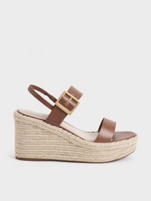 Charles & Keith Buckled Espadrilles Wedges Braun | DCMA36792
