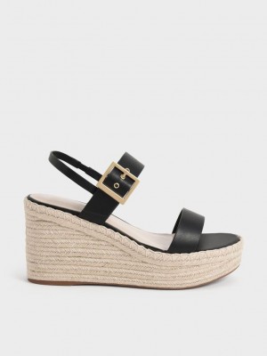 Charles & Keith Buckled Espadrilles Wedges Schwarz | ALXT98325