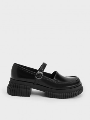 Charles & Keith Buckled Mary Jane Loafers Schwarz | IZAD02183