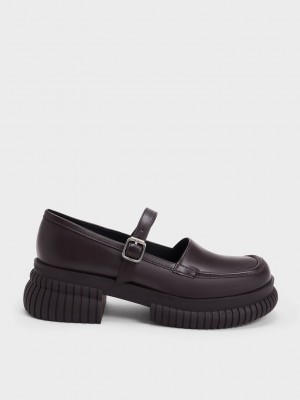 Charles & Keith Buckled Mary Jane Loafers Dunkelbraun | VIYA68135